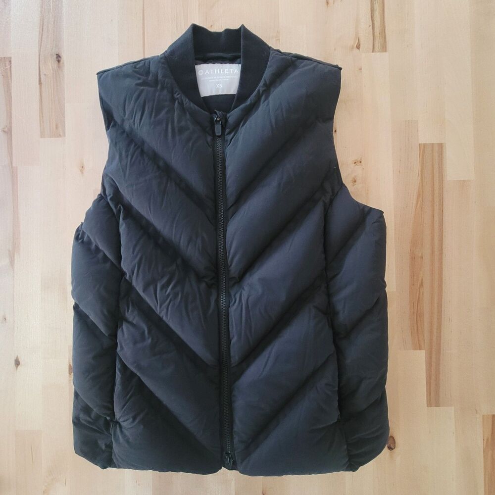 Athleta Inlet Puffer Vest Black Goose Down Full Zip XS Preppy Luxury